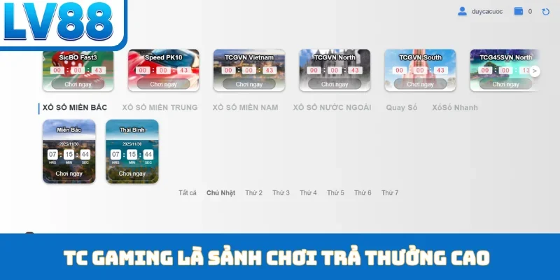 TC Gaming là sảnh chơi trả thưởng cao